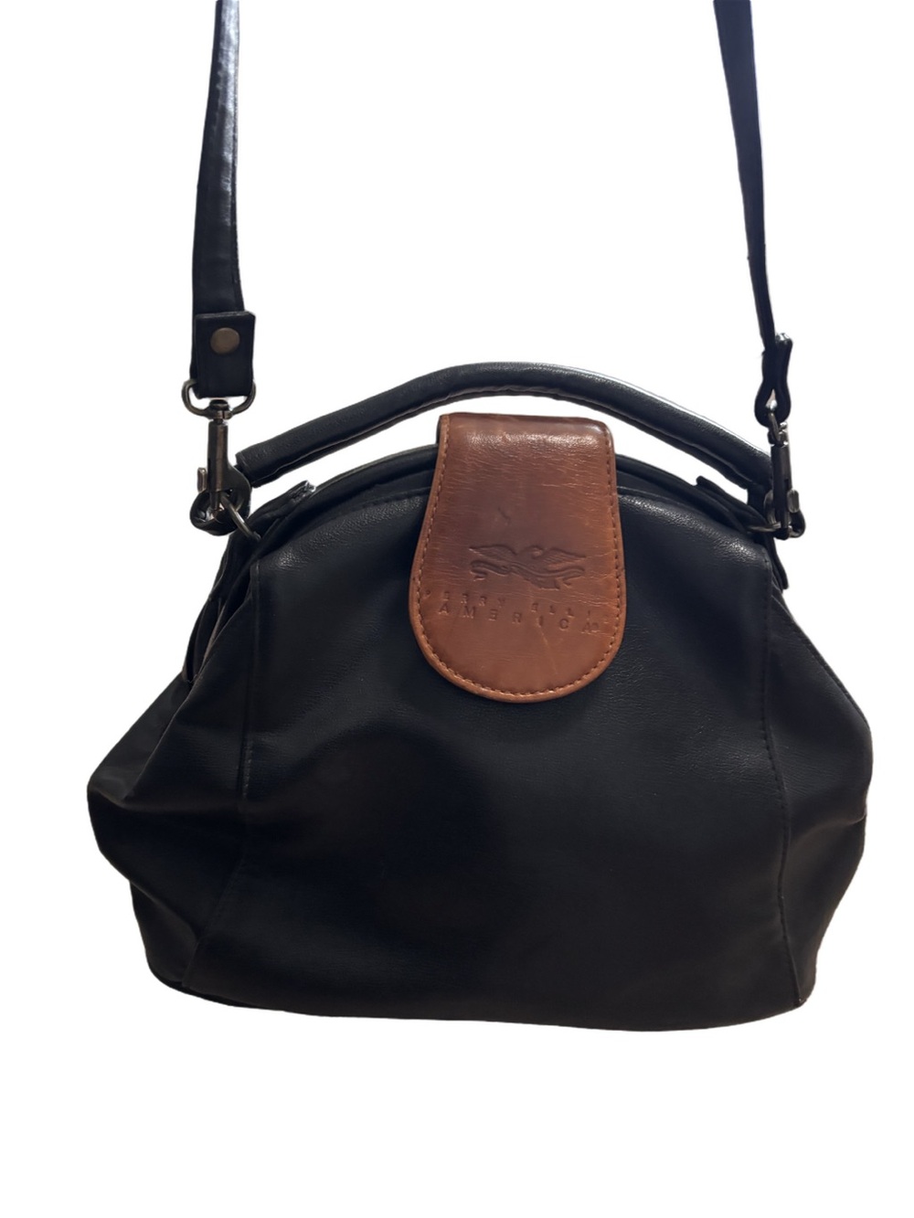Vintage Perry Ellis America Black Leather Crossbody Satchel Bag